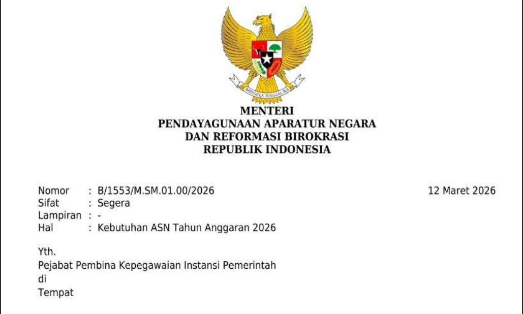 Deadline 31 Maret, Pemerintah Tegas: Instansi Tak Ajukan Usulan ASN 2026 Dipastikan Nol Formasi
